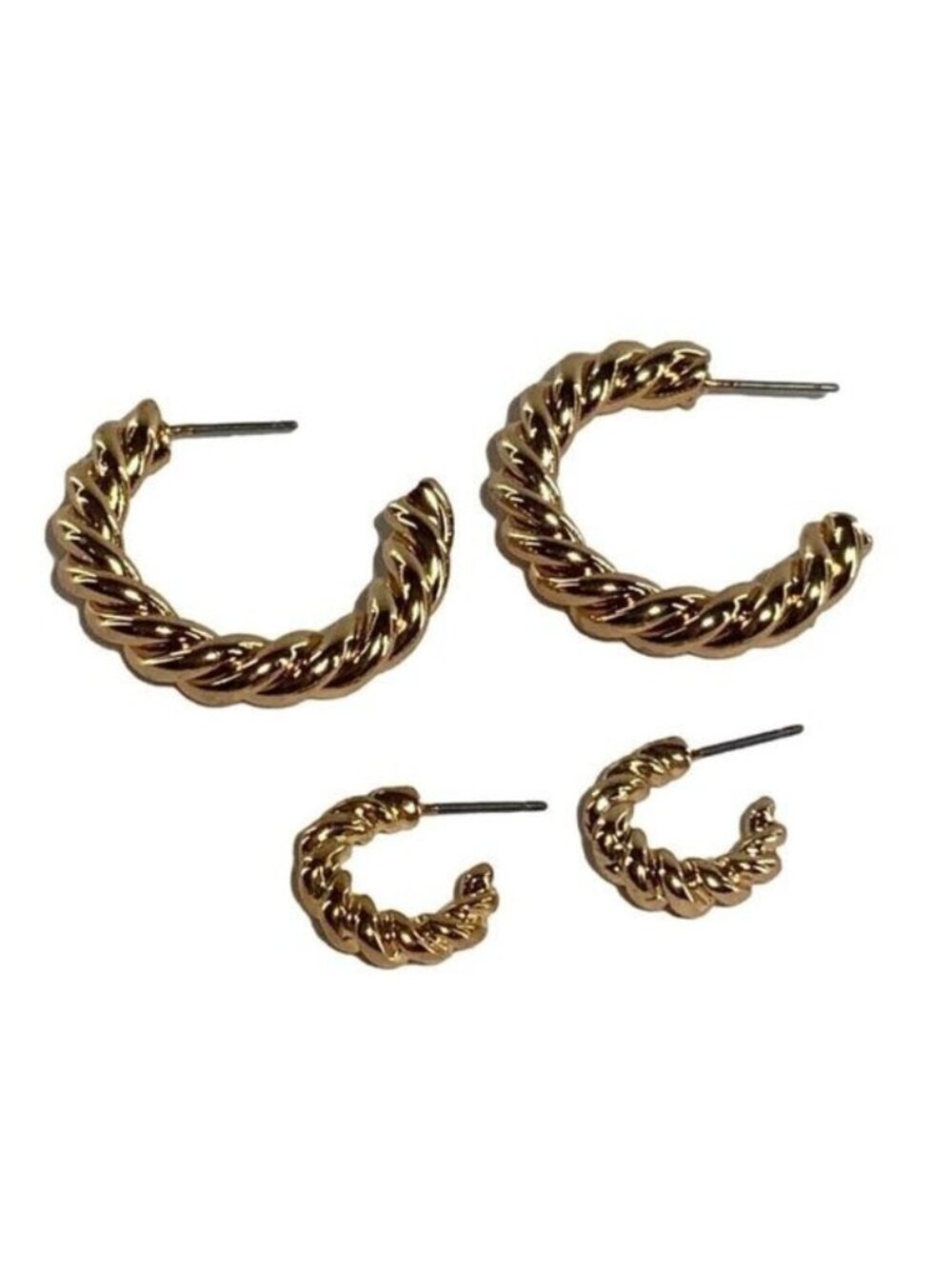 Twist Rope Hoop Earrings Set Of 2 Sizes Gold Tone Quality Weight Color
